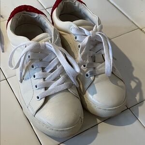 Designer Stylish White and Red Sneakers (Size 4.5)